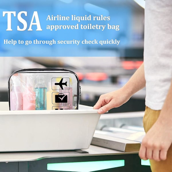 3-pack TSA-godkänd Toalettsakväska, Transparent Reseväska, Transparent Sminkväska, Vattentät Resesminkväska (svart)