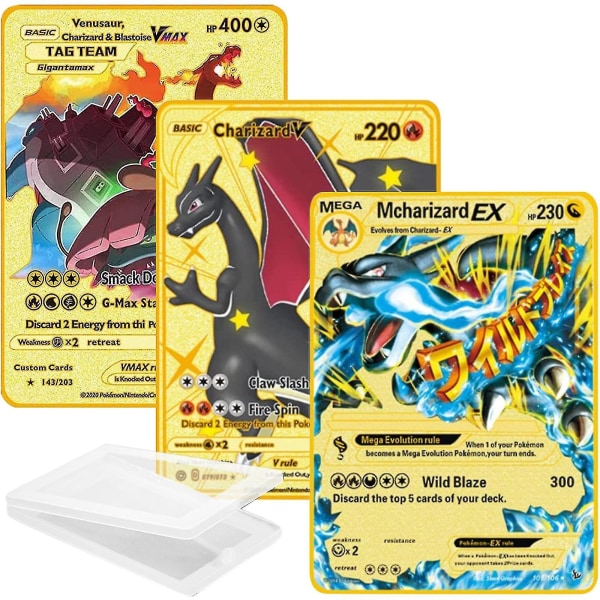 Charizard Vmax Metal Forgyldt Kort, Charizard Vmax Dx Gx Metal Guld Kort