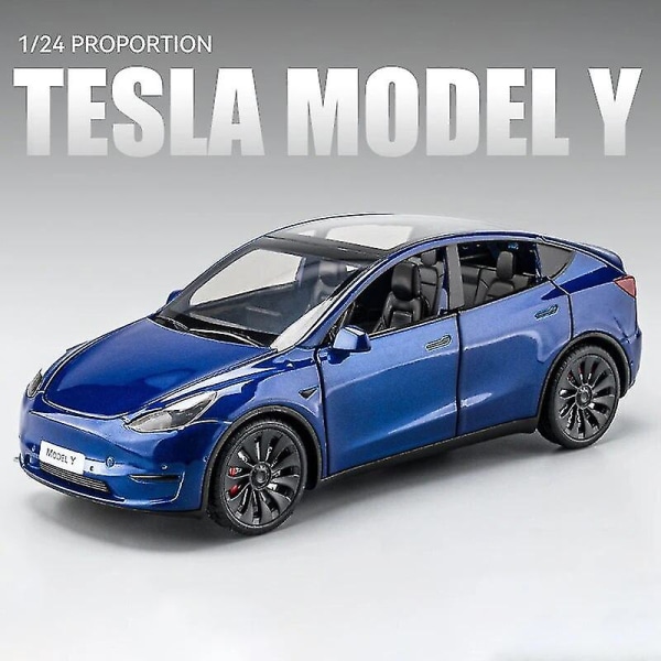 1:24 Tesla Roadster Model Y Model 3 Tesla Model S Legering Leksak Bilmodell Ljud och ljus Barnleksak Samlarföremål Födelsedagspresent Model Y Blue