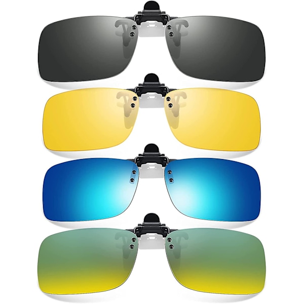 Clip-on solglasögon 4-pack, polariserade linser passar över receptglasögon, fällbara ramlösa myopi närsynta solglasögon kompatibla män kvinnor