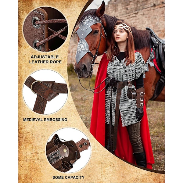 Medeltida Vikingbälte Falskt Läder Arm Skydd Renässans Tillbehör Viking Läder Armskydd Medeltida Väska Brun