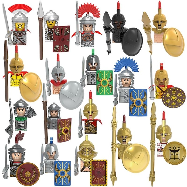 Middelalderen Romerriget Spartan Crusader Mini Middelalderlige Soldat Figurer Model Byggeklodser Mursten Legetøj Gave Til Børn Set 18