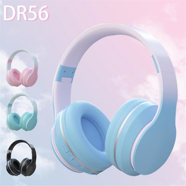 Dr56 Gradient Color Head-wear Trådlöst Headset Dr56 Bluetooth 5.1 Gaming Headphone Hifi Bass blue