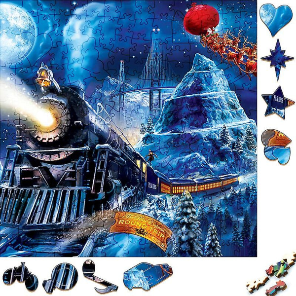 Ainutlaatuiset puiset palapelit Moonlight Juna Lumi Vuori Puinen Jigsaw Puzzle Askartelu Epäsäännöllinen Perhe interaktiivinen palapeli Lahja ystävälle