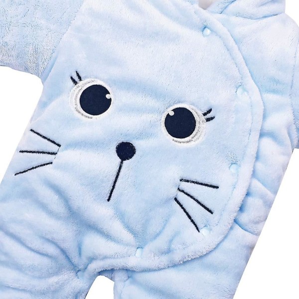 2023 Baby Hooded Jumpsuit Vinter Jumpsuit Flanellkläder Pojkar Flickor Pyjamas - Blå 80CM