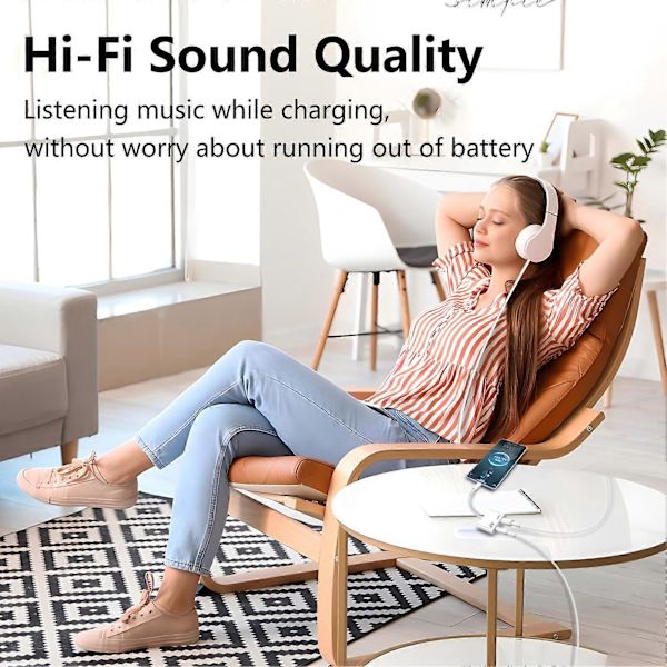 USB-C till 3,5 mm Hörlurar och Laddare Adapter 2-pack, 2-i-1 USB-C till Aux Jack Dongle Kabel med PD Snabbladdning