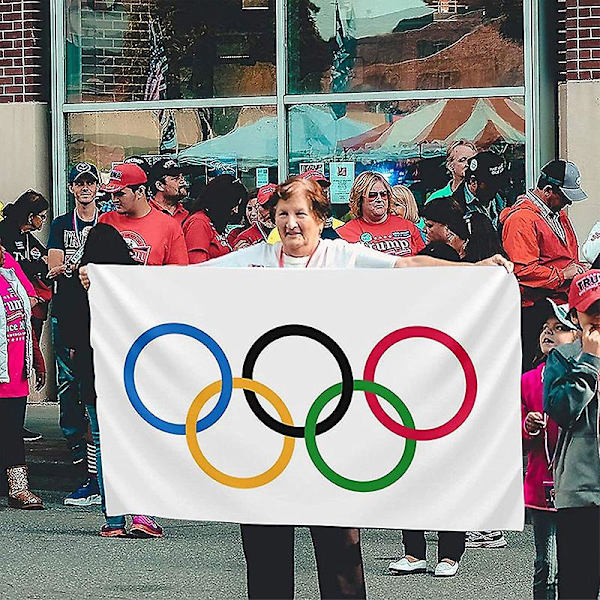 Hopfällbar olympiska spel fem ringar flagga tjockare polyester banderoll  YIY