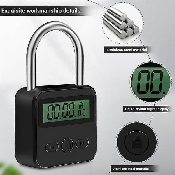 Metal Timer Lås LCD Display Multifunktionel Elektronisk Tid 99 Timer Maks. Timing USB Genopladelig Ti