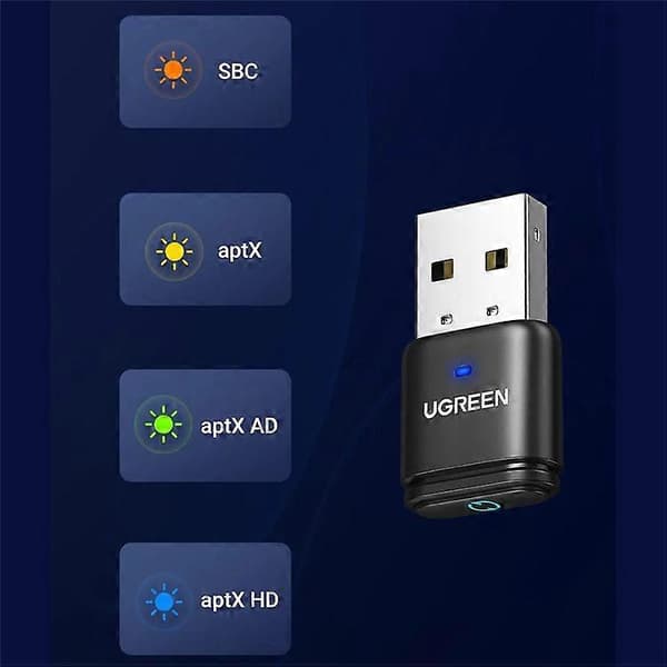 UGREEN 15765 USB Bluetooth 5.3 Adapter Aptx HD Audio Transmitter med 3.5mm Mikrofon
