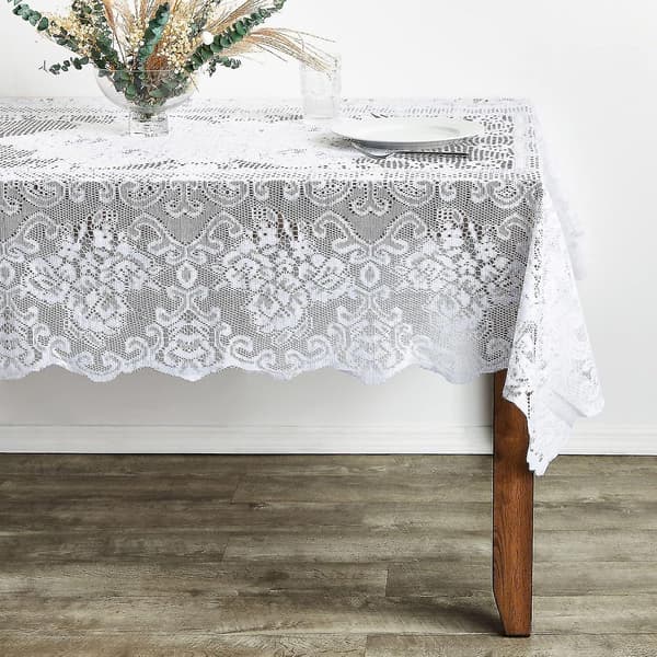 Skummel Rektangulær Blonder Duk - 137x183 Cm Hvit Design