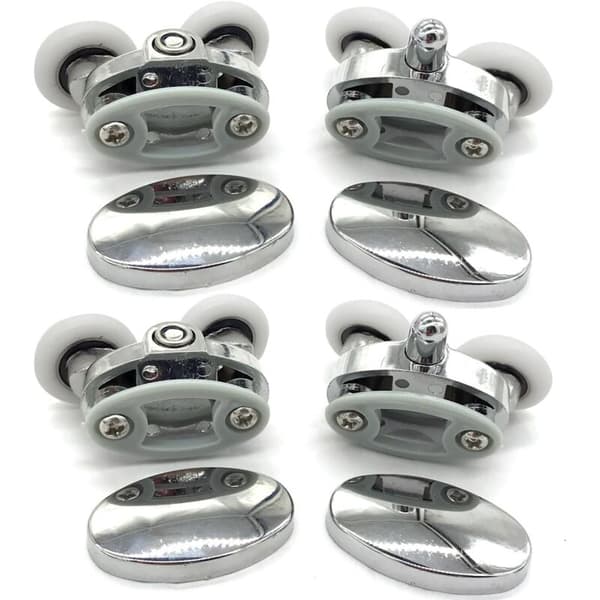 Sæt med 4 brusedørsruller – 23 mm ovale sommerfugleformede ruller – Stille drift – Kromfinish