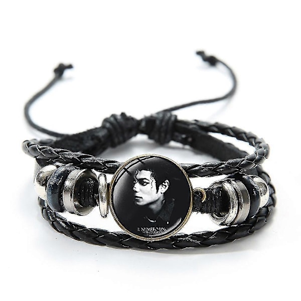 Michael Jackson Time Stone Armband Flerlagers Flätat Läder Pärlstav Charm Stil A