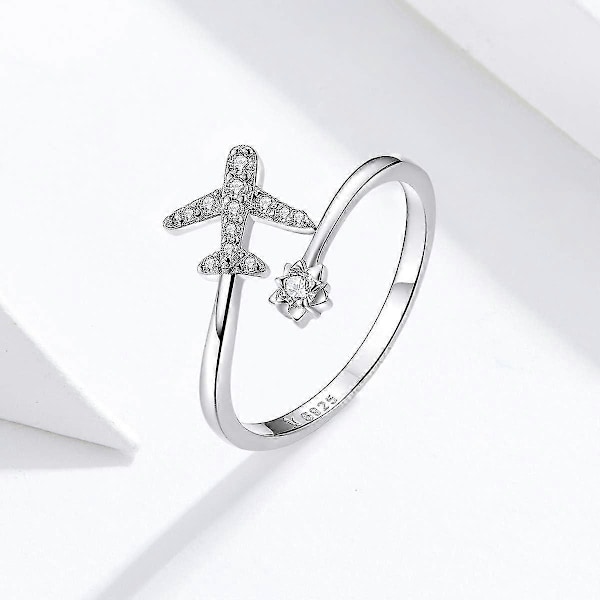 Valentine's Daycz Fly Åpen Uttalelse Ringer S925 Sterling Sølv For Kvinner Jenter Krystall Diamant Reise Souvenir Justerbar Wrap Mansjett Evighet Pro