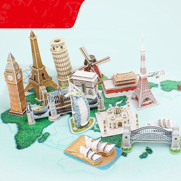 3D Papirpusles Ord Berømte Bygninger Tower Bridge Jigsaw Samlet Model Håndværk DIY Læringslegetøj Til Børn Voksne Gaver