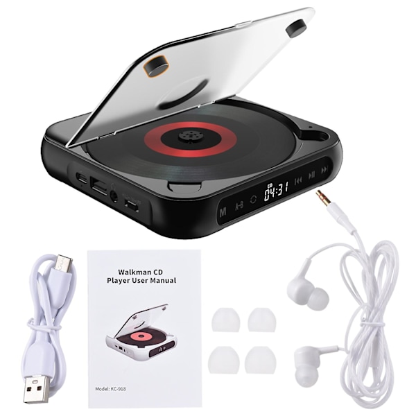 BT5.1 CD-spelare Portabel Musikspelare FM-radio Skrivbords CD-spelare med Dammskydd LED-Display 6 12