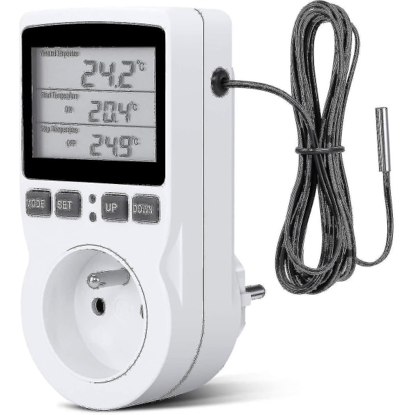 Digital varmekjøling termostatuttak for drivhus og gård, LCD-temperaturkontroller 230V - Terrariumtemperaturkontroller (stikkontakt)