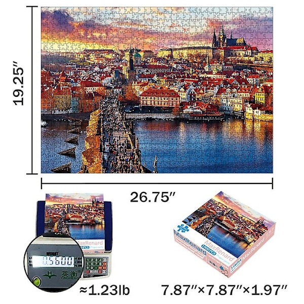 Maxrenard Pussel 1000 bitar för vuxna Tjeckiska Pragborgen Miljövänligt papper Julgåva Leksak