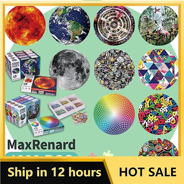 Maxrenard 1000 brikker rund form puslespill for voksne 70*70cm papir montering maleri kreative puslespill for voksne gaver