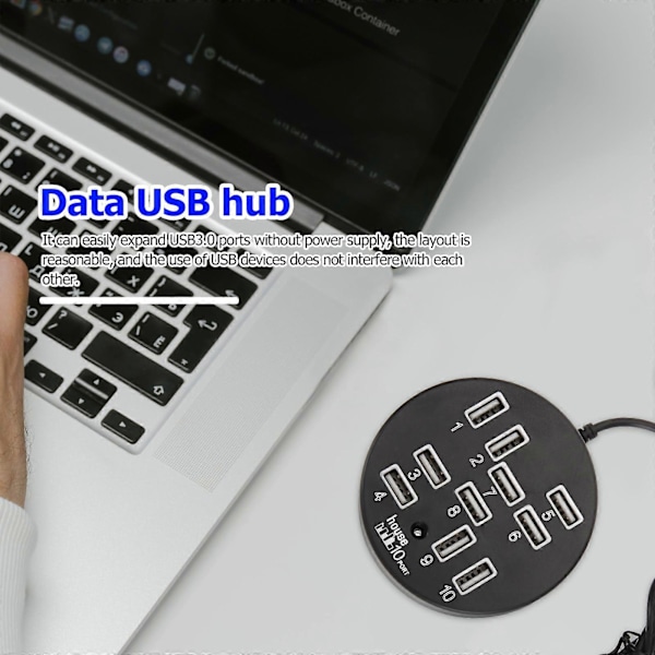 USB Hub 10 Porter USB-utvider USB Hub-forlengelse for bærbar PC stasjonær datamaskin