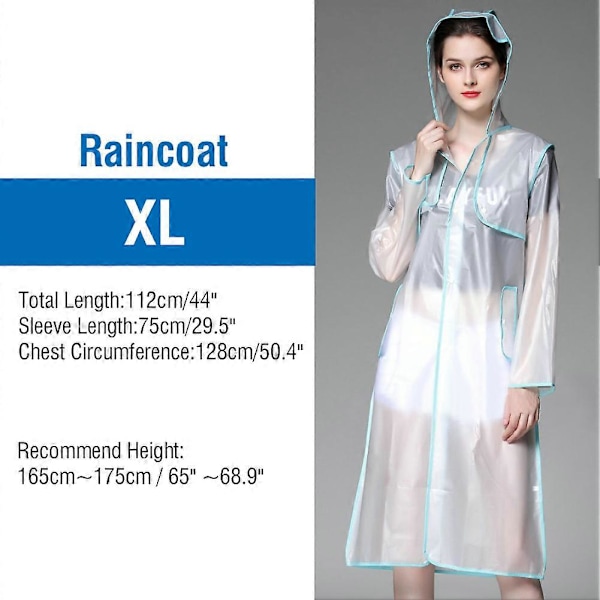 Fashionabel Unisex EVA Regnkappa Transparent Lång Regnkläder Utomhus Genomskinlig Regnrock (XL)