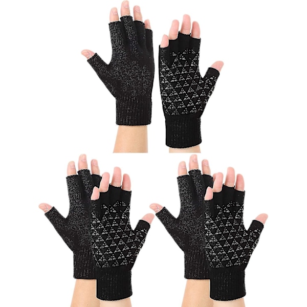 3 Pairs Winter Half Finger Knit Gloves Stretchy Texting Anti-slip Winter Warm