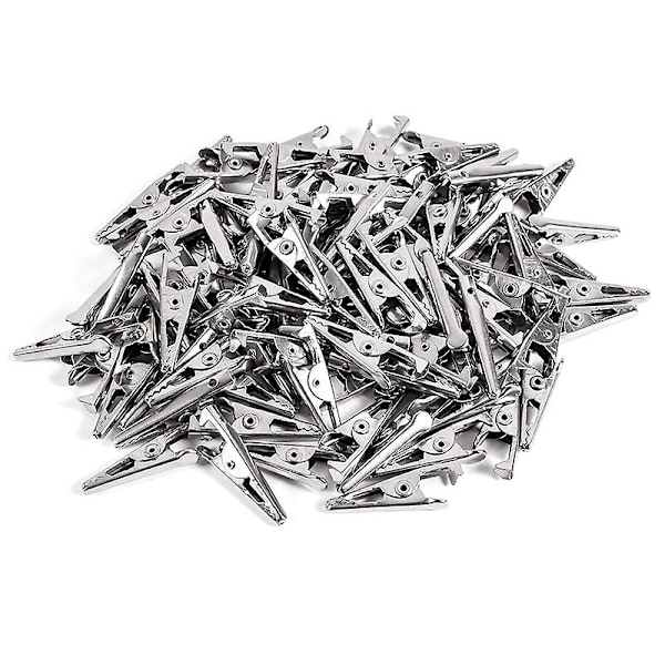 100 st 27 mm Mini Metallkrokodilklämmor, Silverfärgade Nickelförgyllda Testklämmor