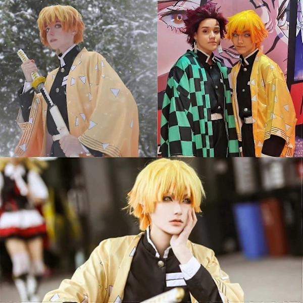Zenitsu Parykk Kort Gul Parykk For Demon Slayer Cosplay Oransje Ombre Parykk Cosplay Parykk for Syntetisk Parykk for Halloweenfest Cosplay