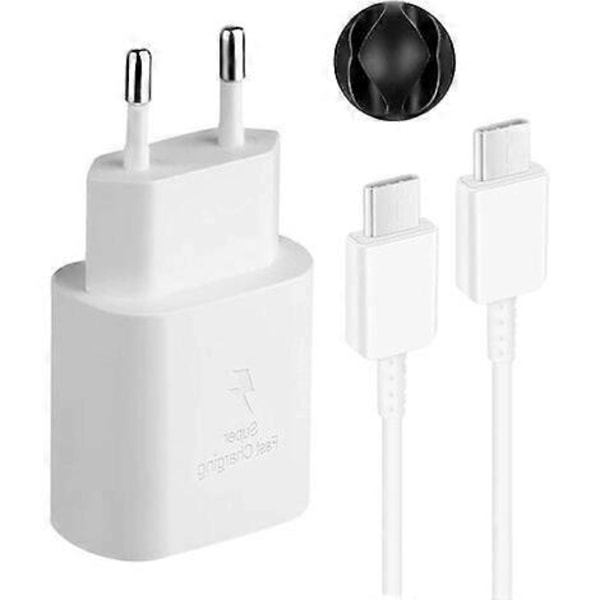 Chargeur Rapide 25W + Cable USB-C USB-C Compatible avec Samsung, Blanc PAGNE