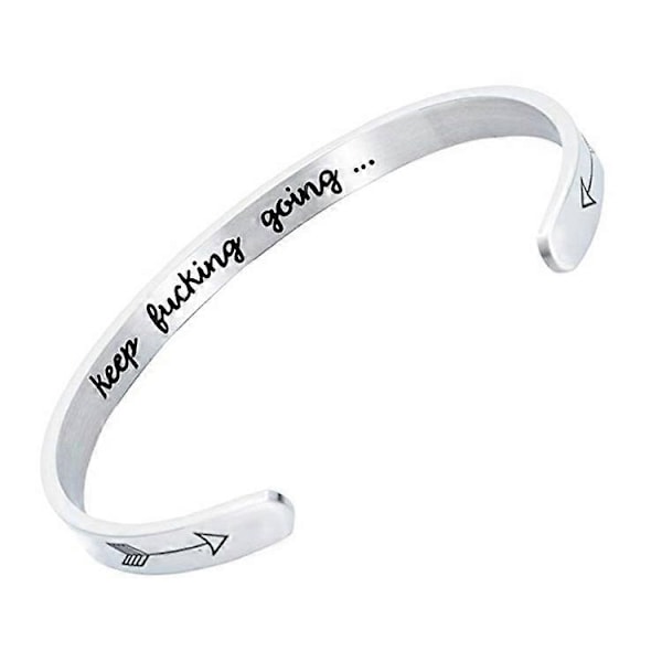 Åbent armbånd i rustfrit stål med inspirerende tekst, titaniumstål C-type åbent armbånd, hold kæft og fortsæt, 1 stk., sølv