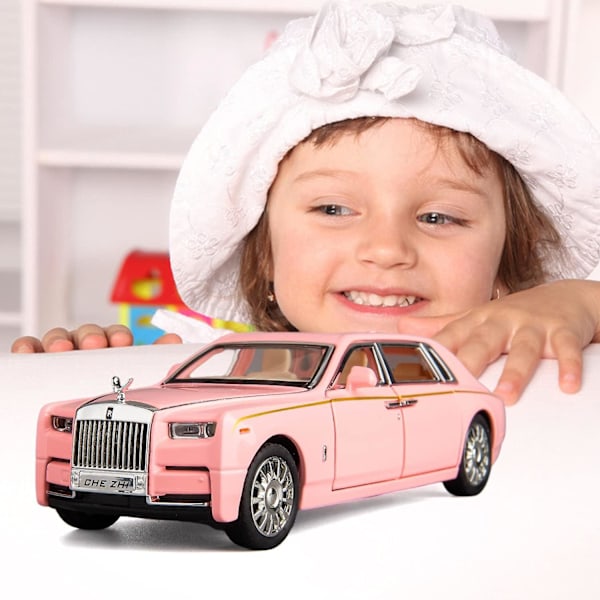 1/32 Rolls-Royce Phantom Modellbil, Zinklegering Dragbil Leksak med Ljud och Ljus för Barn Pojke Flicka Present (Rosa)