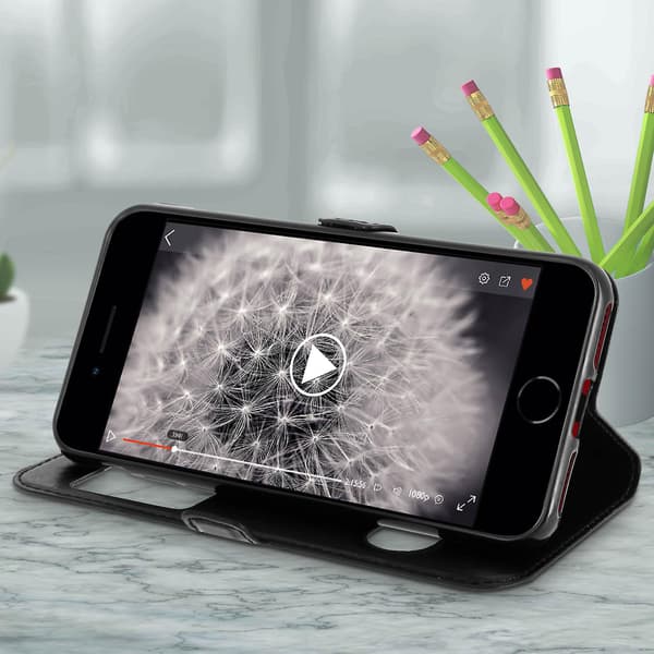 iPhone 7 / 8 / SE Kotelo Kaksinkertainen Ikkuna Videoteline Musta