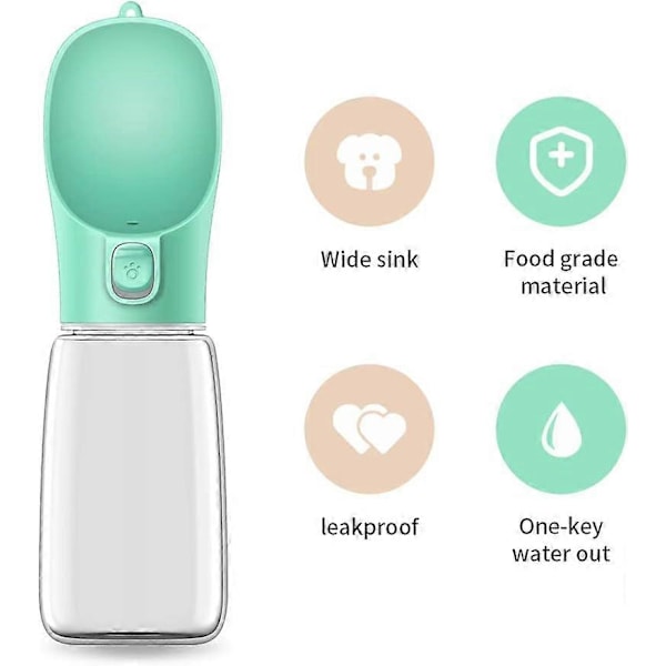 Hundevandflaske, Lækagesikker Bærbar Hvalpevanddispenser med Automatisk Foder til Kæledyr, Katte, Udendørs, Vandreture, Rejser, Fødevarekvalitet Plast (550 ml
