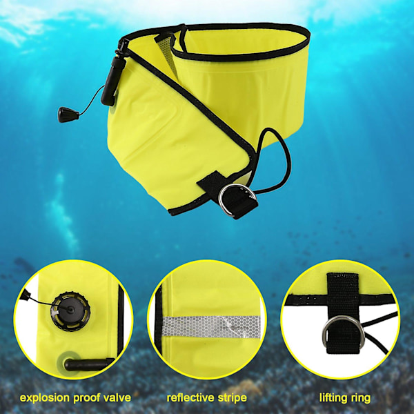1m Scuba Diving Oppblåsbar Overflate Signal Markør Bøye Synlighet Float Signal Tube Pølse, Gul