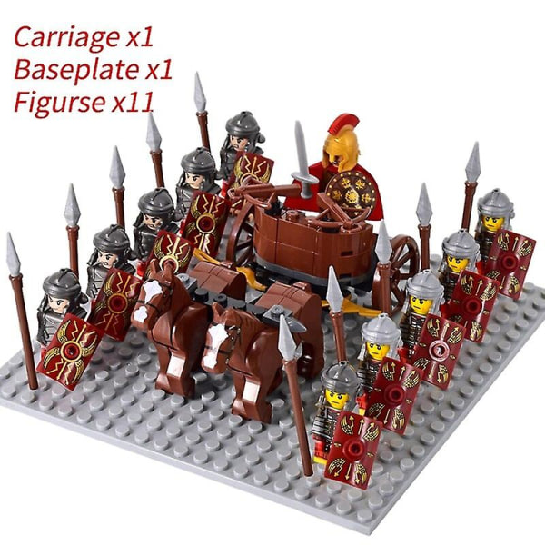 Medeltida riddare mini actionfigurer byggklossar romersk vagn vagn soldat krigshäst tegel leksaker för barn present Set 30