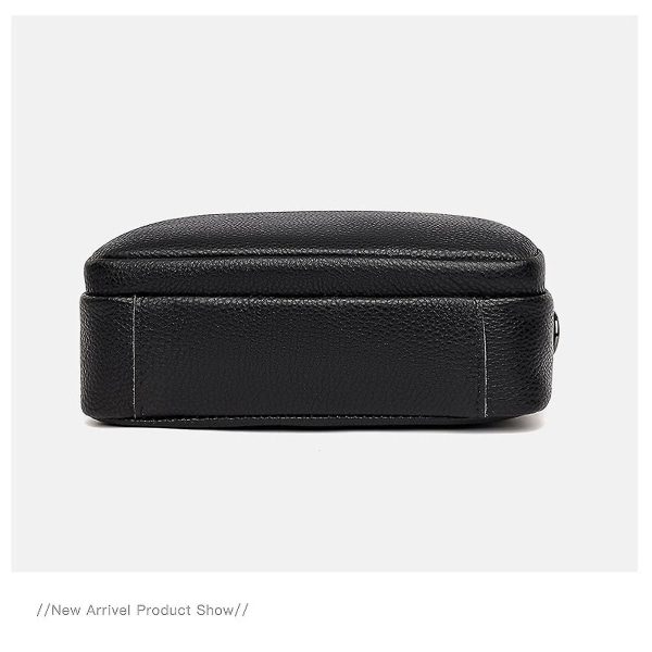 Crossbody väska, liten axelväska i läder, dam med bred dragkedja och avtagbar axelrem Svart