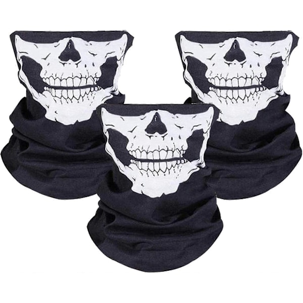 3 stk. Dødningehovedmaske Åndbare Ansigtsmasker - Sort Sømløs Balaclava Maske Multifunktionelt Pandebånd Tørklæde Hovedbeklædning Halsedisse til Udendørs Kørsel