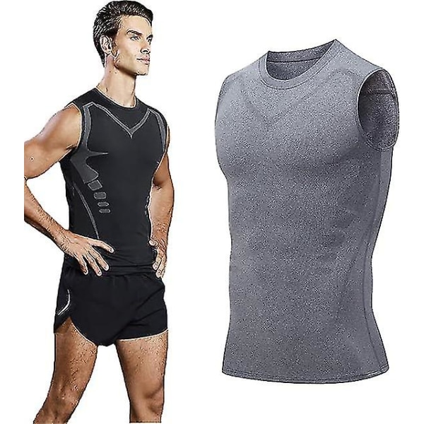 Ionic Shaping Vest, Body Shaper for menn, 2023 ny versjon Ionic Shaping Vest for menn, komfortabelt pustende issilkestoff Grey L