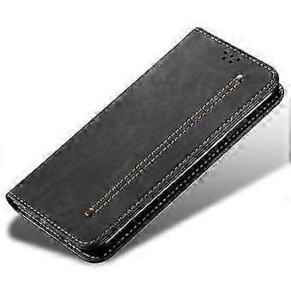 Til Xiaomi 15 Ultra Etui Jeans Stof Tekstur Anti-Ridse Læder Stand Telefon Cover - Sort