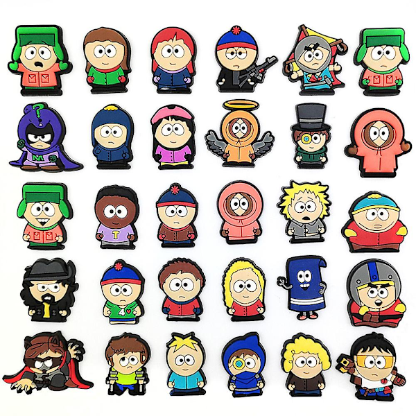 30 kpl/setti South Park -kenkien koriste-korut, Piirrettyjä kenkien koruja DIY-sandaaleihin, rannekkeisiin, koristeisiin, kenkien tarvikkeisiin, juhlien suosikkeihin
