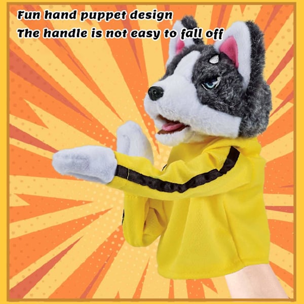 Boxningshanddocka för hund - Familjehanddockor, Toddler Animal Toy med ljud och boxningsaction, Husky Handdockor Leksaker för födelsedagspresenter, Familj