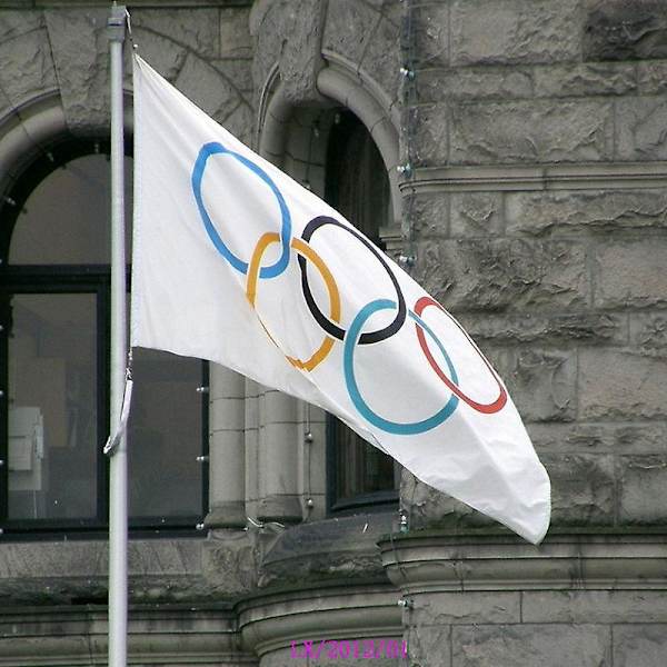Hopfällbar olympiska spel fem ringar flagga tjockare polyester banderoll  YIY