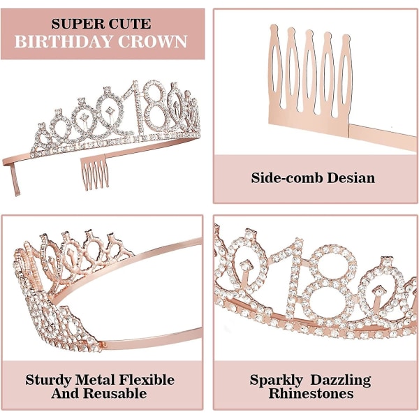 18-års fødselsdagsdekorationer til piger, inklusive 18-års fødselsdagssash, krone/tiara, lys, kagepynt, 18-års fødselsdagsgaver til piger, 18.