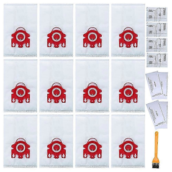 FJM Dammsugarpåsar 12-pack kompatibla med FJM-påsar AirClean 3D Efficiency Dammsugare, Inkluderar 4 par Motorfilter