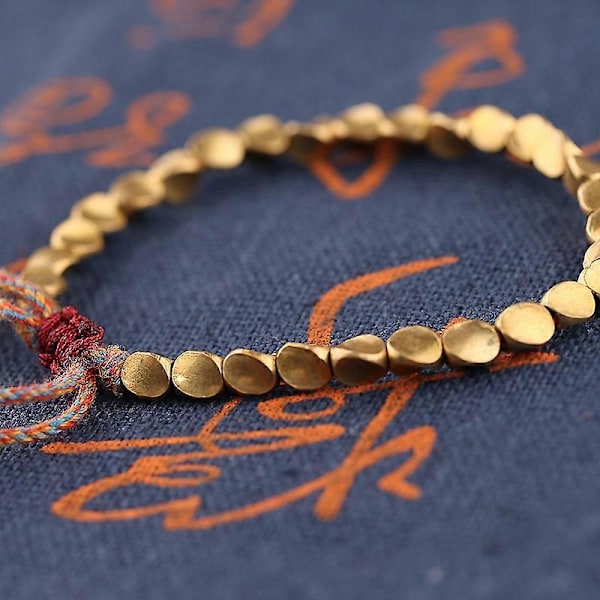 2 st Tibetanska Kopparpärlor Armband Justerbart Handgjort Flätat Koppararmband Set för Kvinnor Män Lyckliga Tibetanska Gåvor