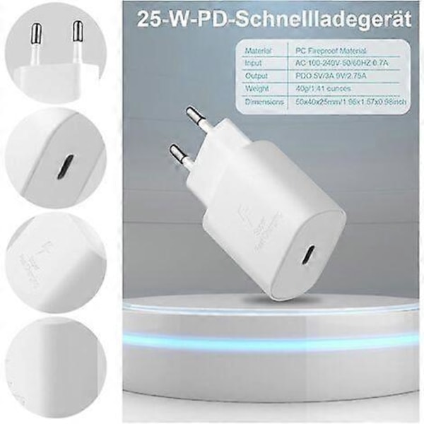 25W Snabbladdare + USB-C till USB-C Kabel Kompatibel med Samsung, Vit PAGNE