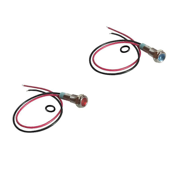 2 st 6mm 12V Signalströmförsörjning LED Metallindikatorlampa Förtrådad Blå+Röd