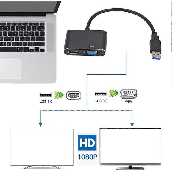 2 i 1 Kompatibel USB til High Definition Multimedia Interface og VGA Adapterkabel Kompatibel til 1080p USB 3.0 til High Definition Multimedia