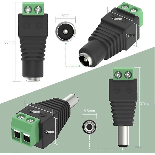 10 kpl 5,5 mm 2,1 mm DC 12 V uros- ja naarasvirtaliitinadaptereita