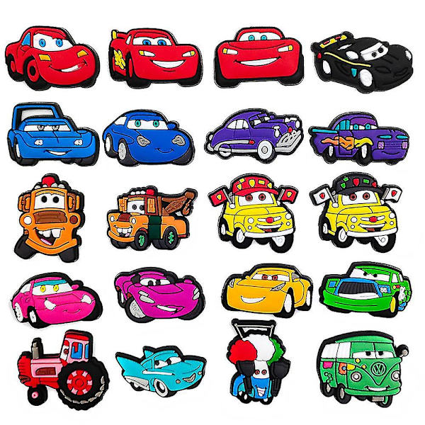20 kpl Cartoon Cars Croc -koristeita, Auto/kuorma-auto Croc -koristeita Taapero Pojat Kengänkoristeet Tukkeille Sandaaleille Puutarhakengille Lapsille Pojille Miehille
