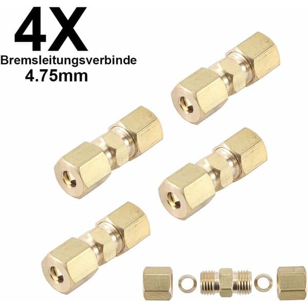 Sats med 4 bromskabelanslutningar för bromsledningar - 4,75 mm - Galvaniserad koppar